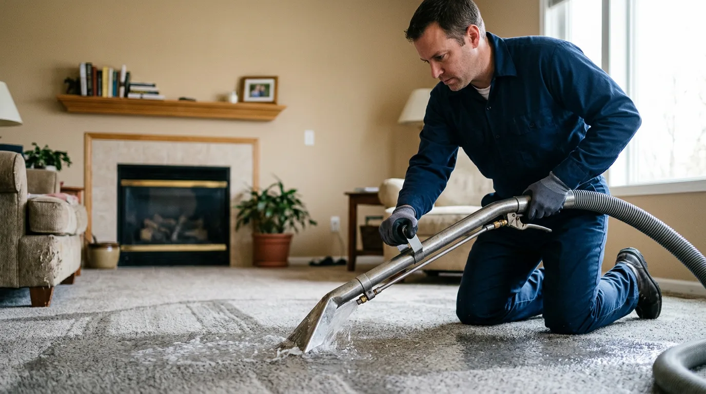 Water damage restoration technician working near Madison, KS